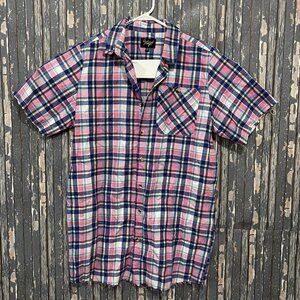 Reclaimed Vintage Raw Hem Plaid Short Sleeve Button Up Mens Medium